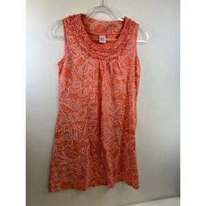 Icantoo Sleeveless Cotton Dress, Orange/White Print Women's Size S